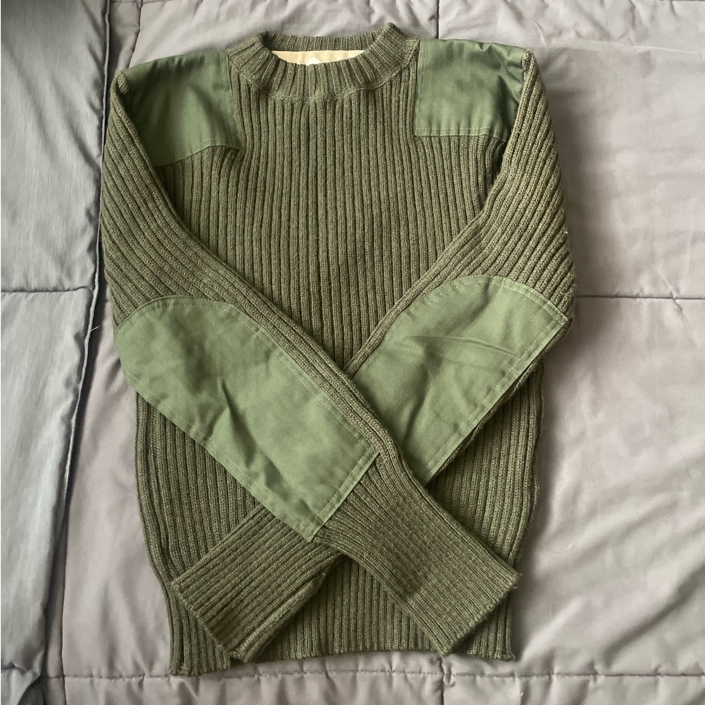 Vintage Marine Corps Military Green Mockneck Ribbed Wool Sweater